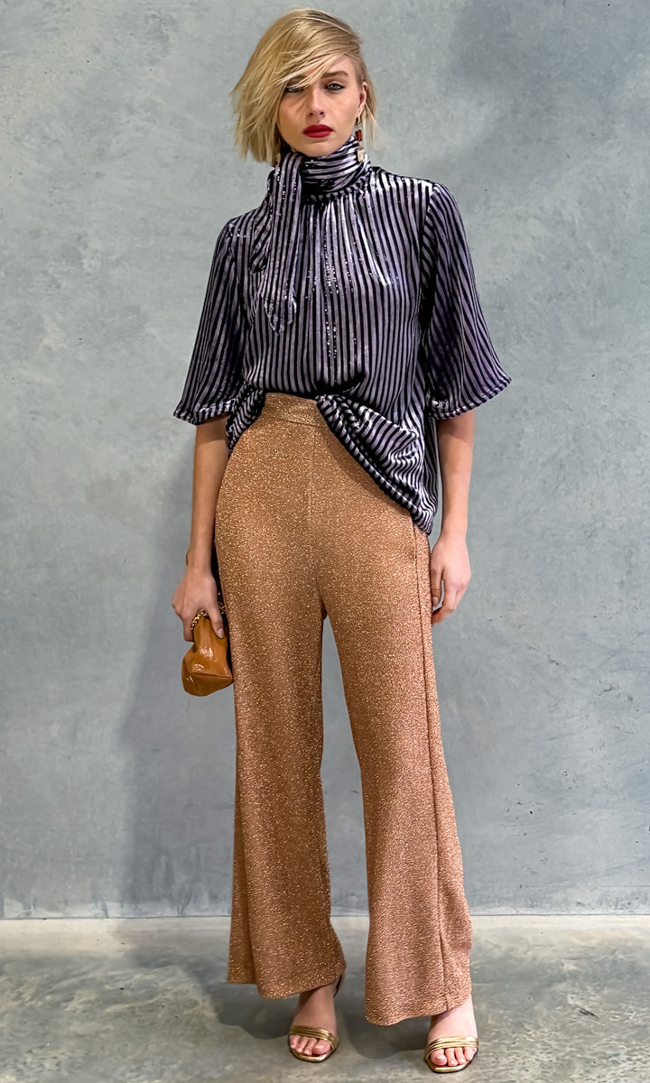 hoss Lucen Purple Stripe Silk Velvet Top