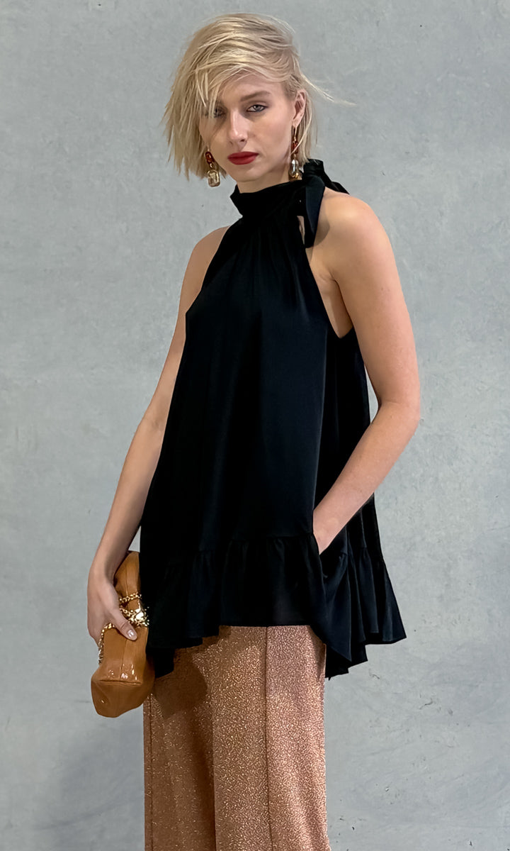 Beatrice b  Black Halter Flounce Top