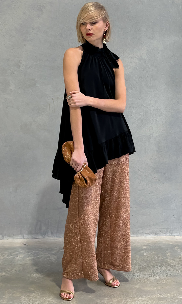 Beatrice b  Black Halter Flounce Top