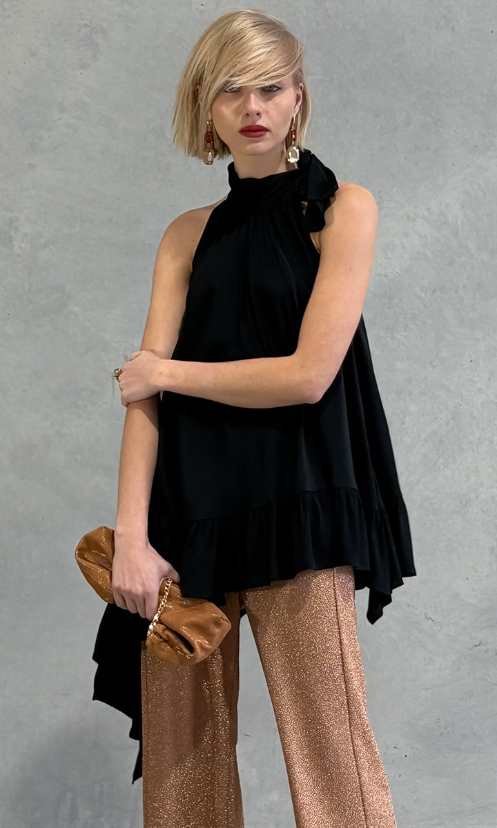 Beatrice b  Black Halter Flounce Top
