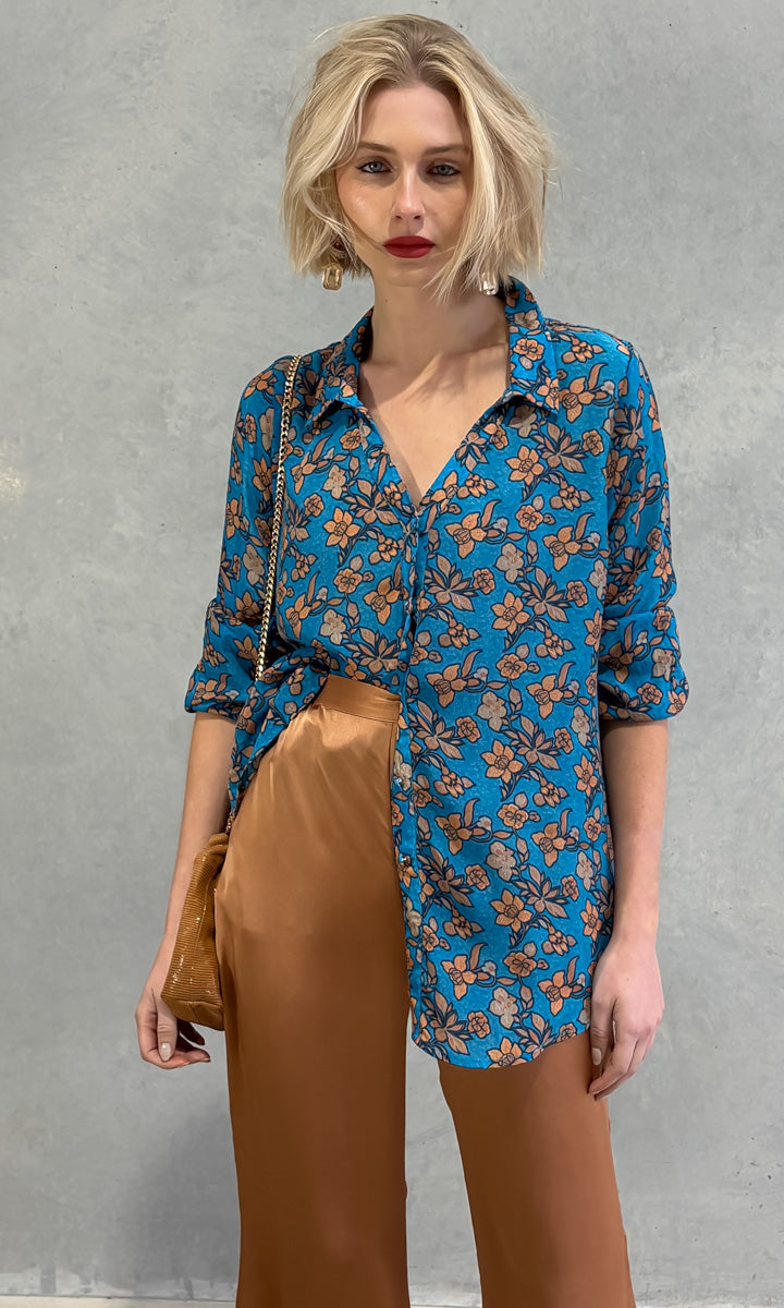 hoss L/S Alex Shirt - Blue Floral
