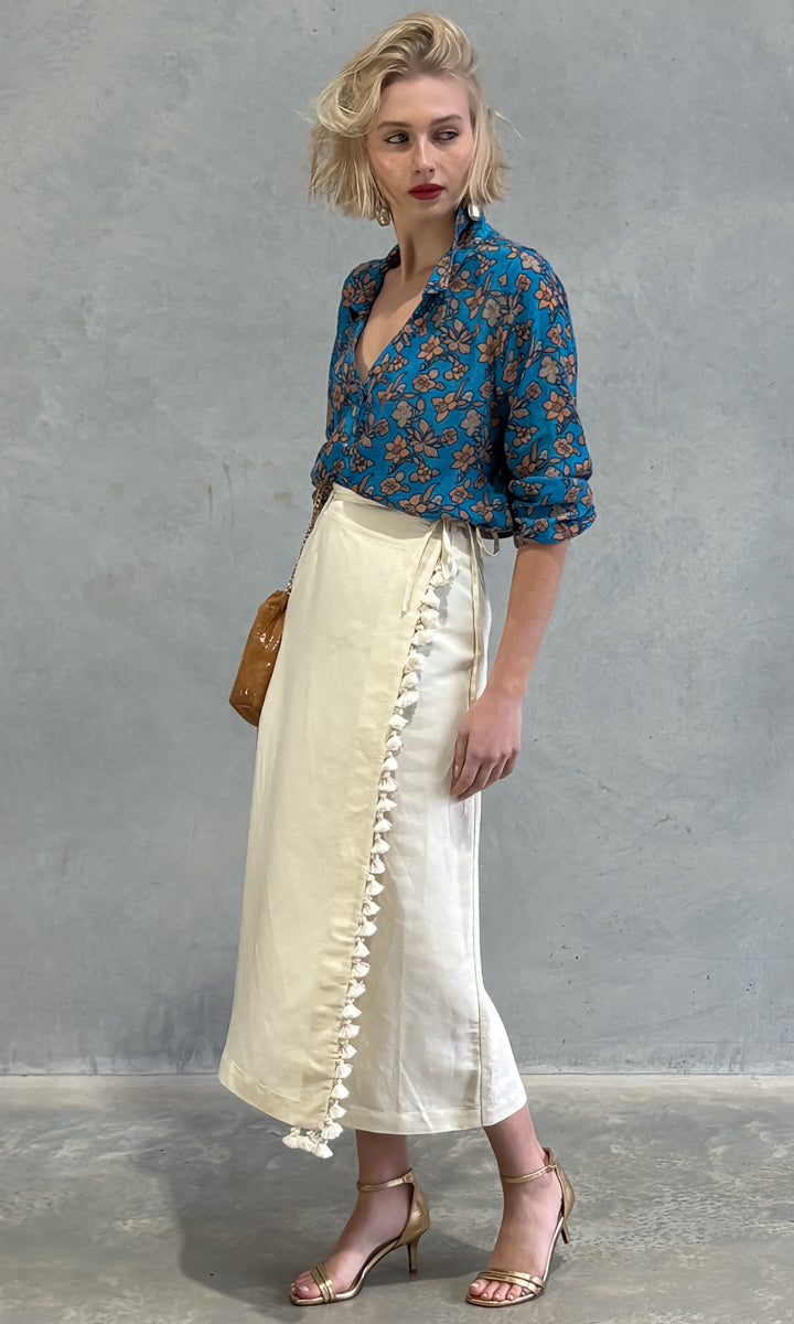 Beatrice b Linen Skirt w Fringe - Cream