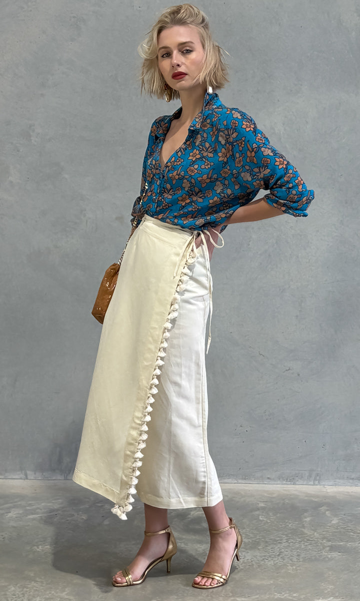 Beatrice b Linen Skirt w Fringe - Cream