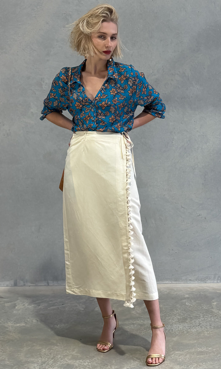 Beatrice b Linen Skirt w Fringe - Cream