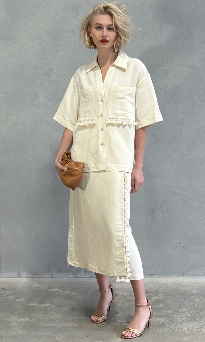 Beatrice b Linen Shirt w Fringe