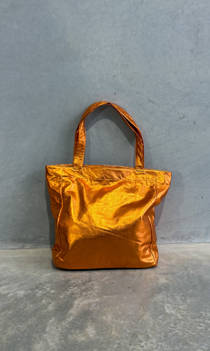 HOSS Leather Parker Tote - Tangerine Metallic