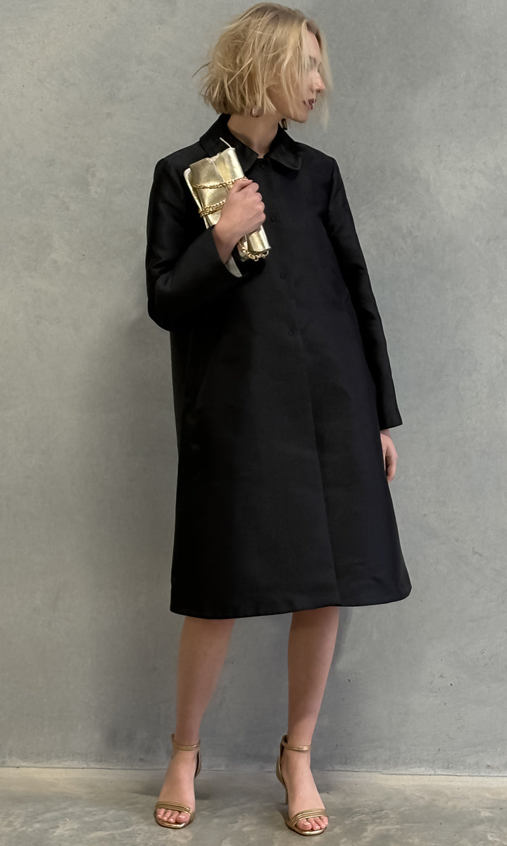Beatrice b Single Breasted Duchesse Dress Coat - Black
