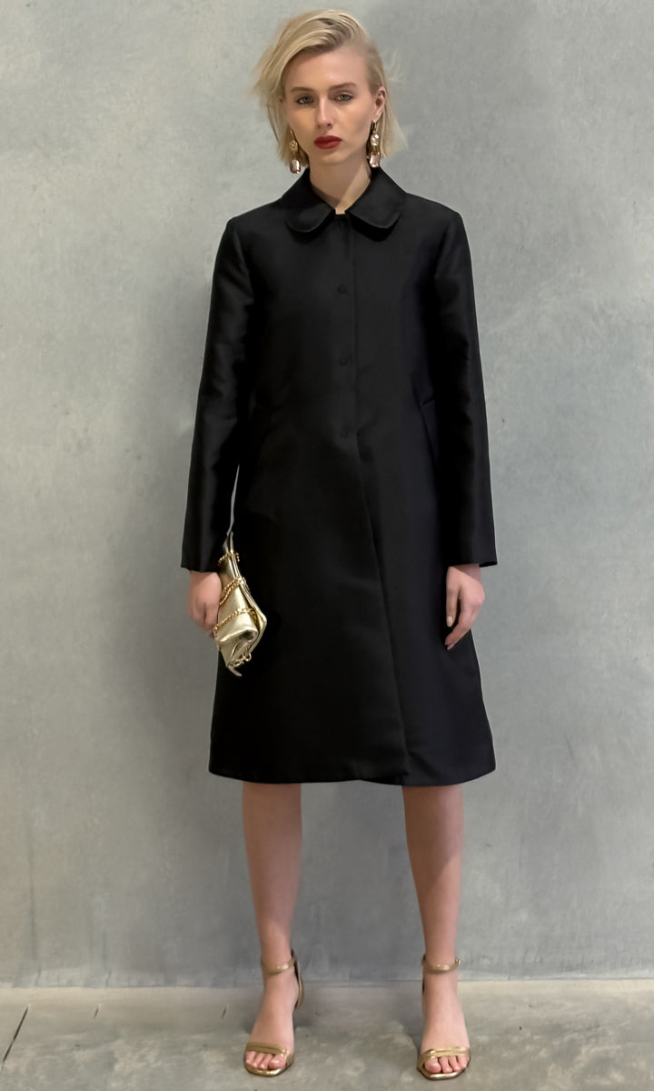 Beatrice b Single Breasted Duchesse Dress Coat - Black