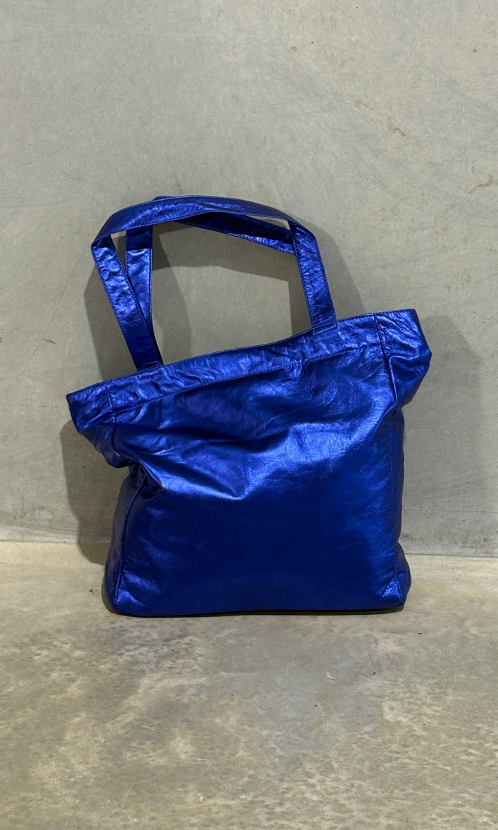 HOSS Leather Parker Tote - Blue Metallic
