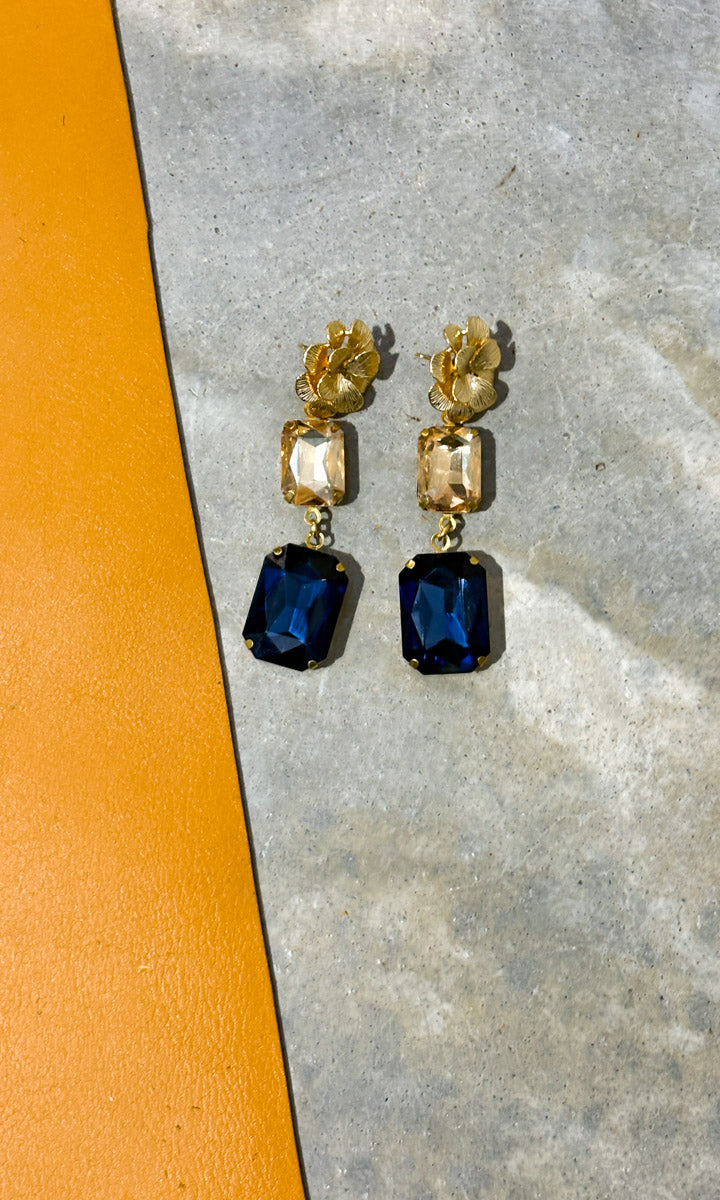 Fleur Champagne /Sapphire Two Drop Earrings