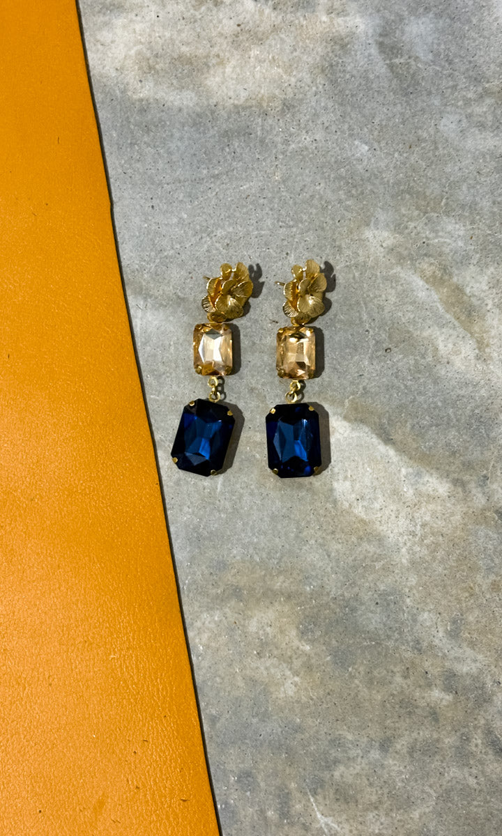 Fleur Champagne /Sapphire Two Drop Earrings