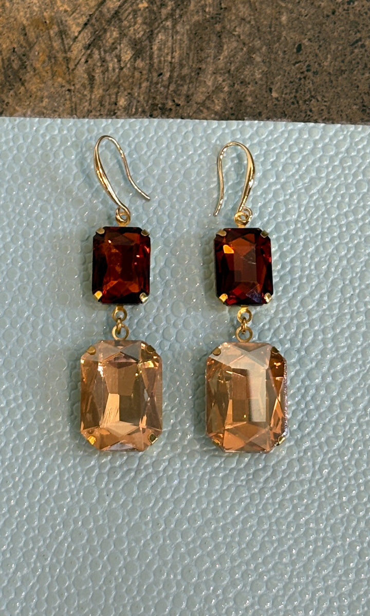 Fleur 2 Drop Hook Earrings - Dark Amber & Champagne