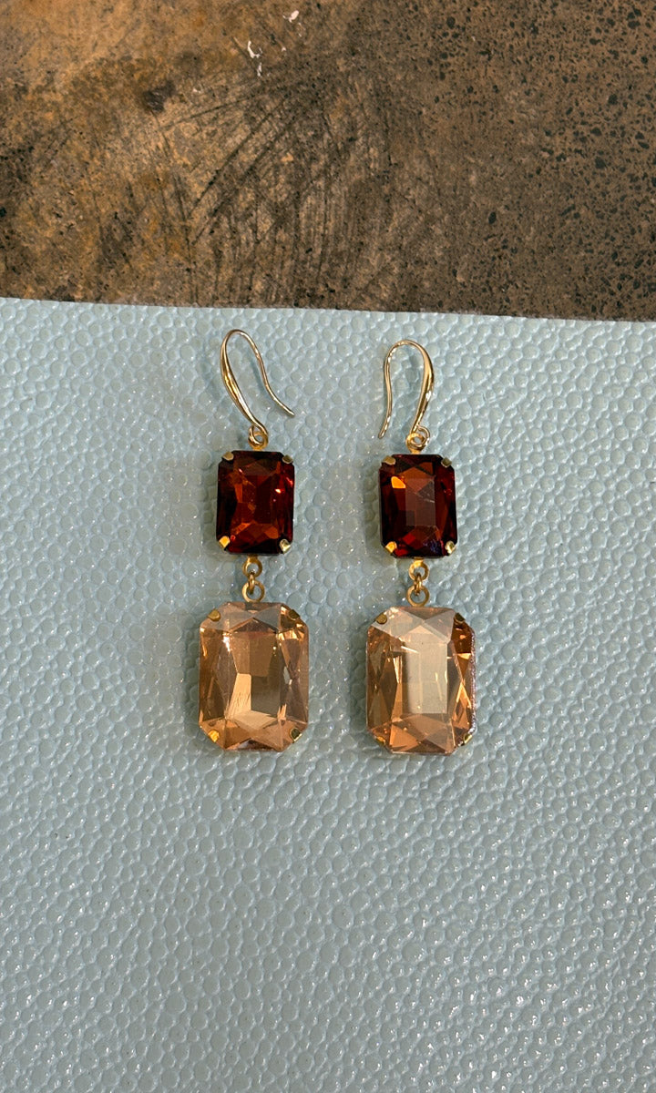 Fleur 2 Drop Hook Earrings - Dark Amber & Champagne