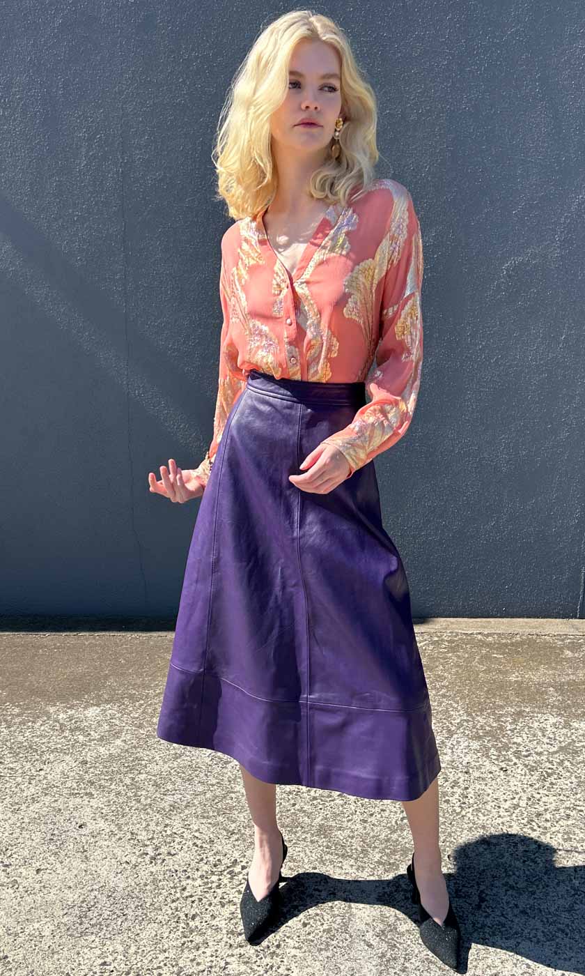 HOSS Cameron Leather Skirt - Lilac