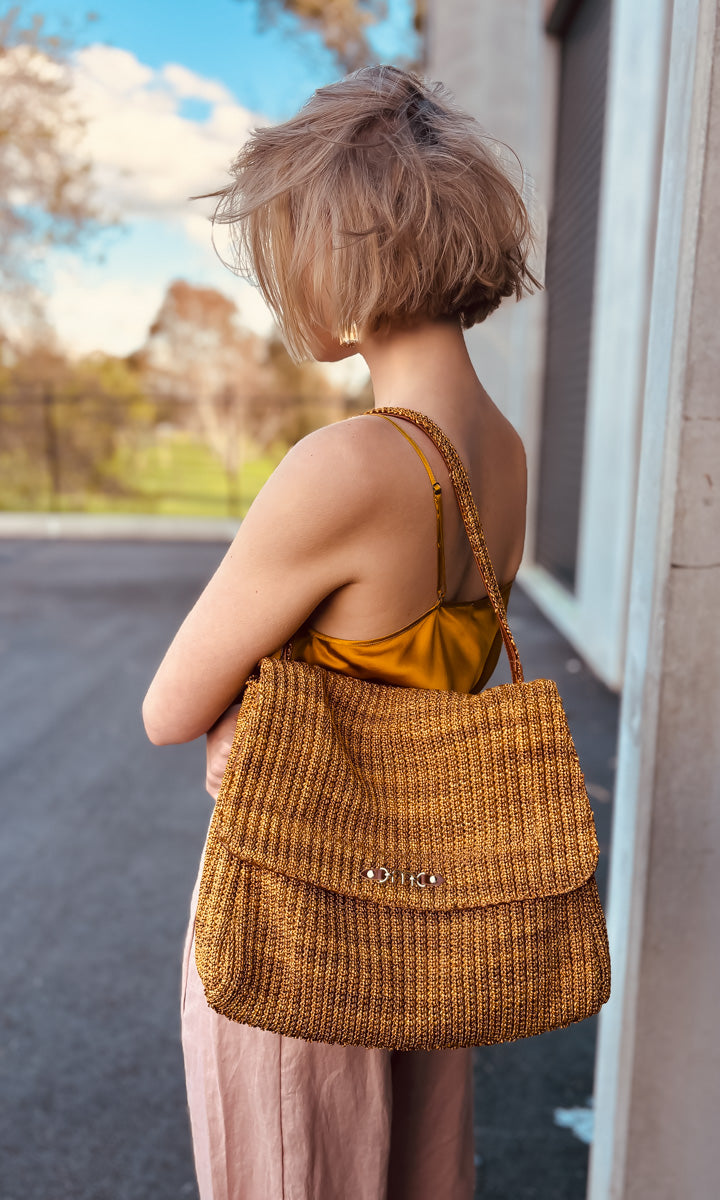 Momoni Flore Oversize Large Bag - Gold Weave