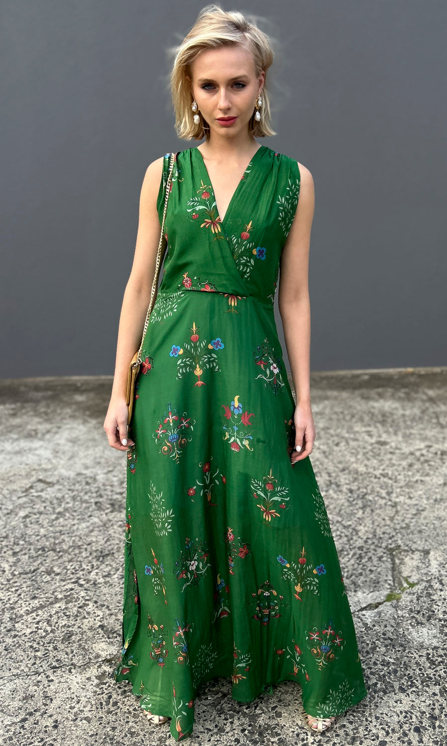Cristina Stella Green Silk Mix Dress 10 Cristina Stella Green Silk Mix Dress 10
