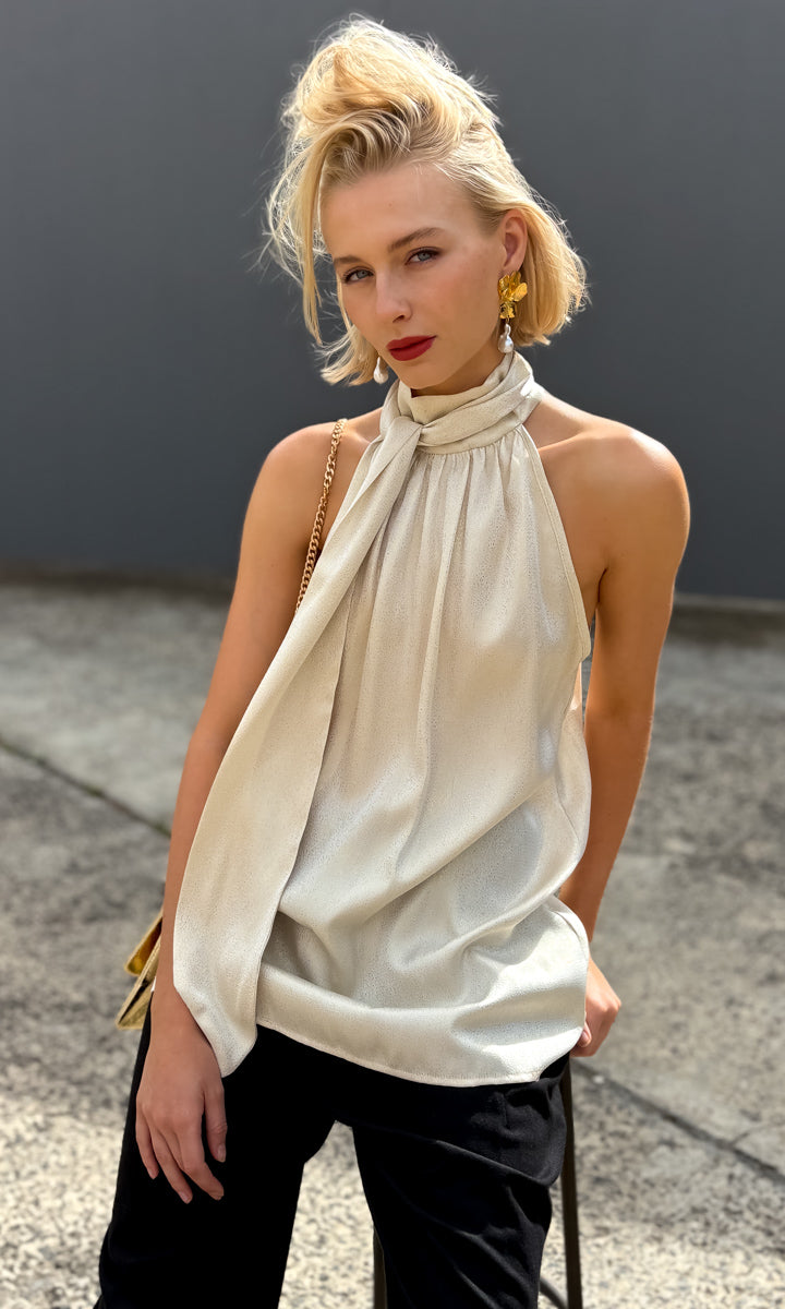 Hoss Jessica Scarf Tie Halter - Cream Gold Speckle