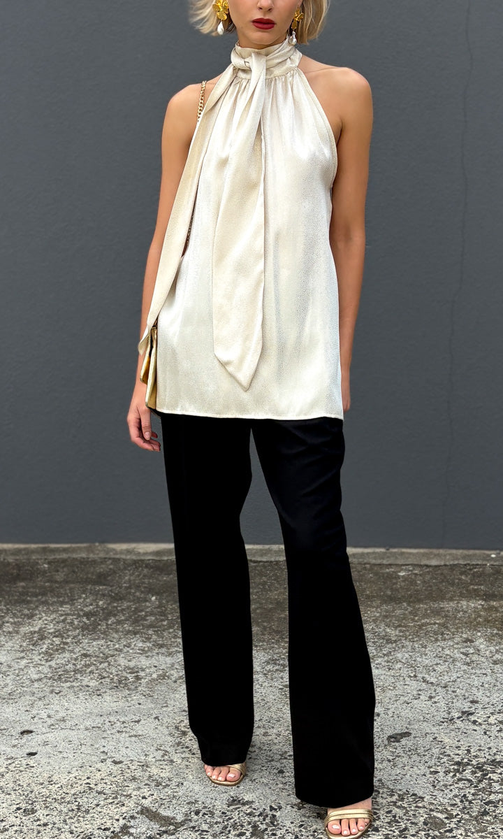 Hoss Jessica Scarf Tie Halter - Cream Gold Speckle