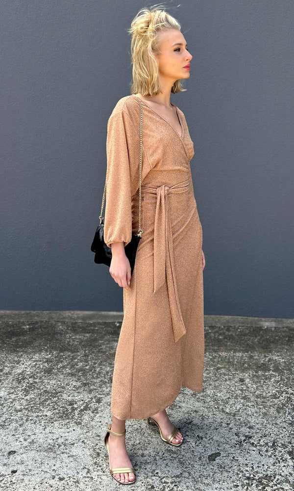 HOSS Glam Wrap Dress - Honey - hoss
