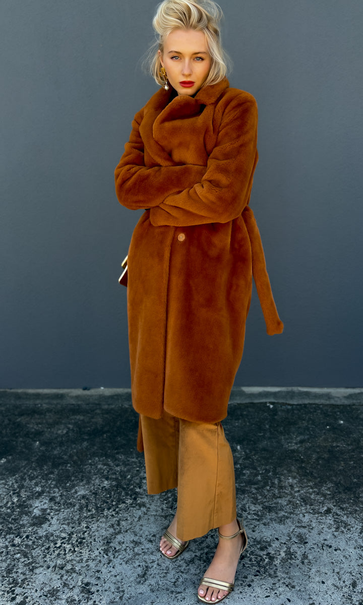 Twinset Milano Faux Fur Coat - Tobacco