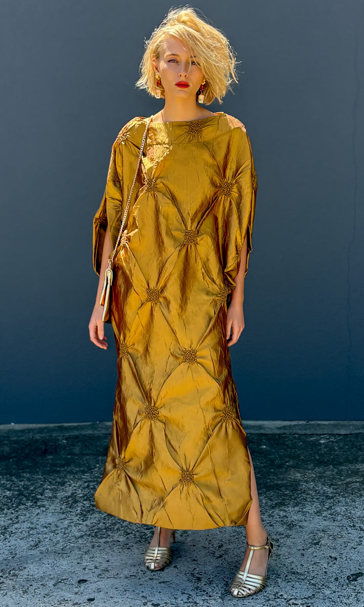 hoss Romulus Dress - Dark Gold Taffeta Stitch