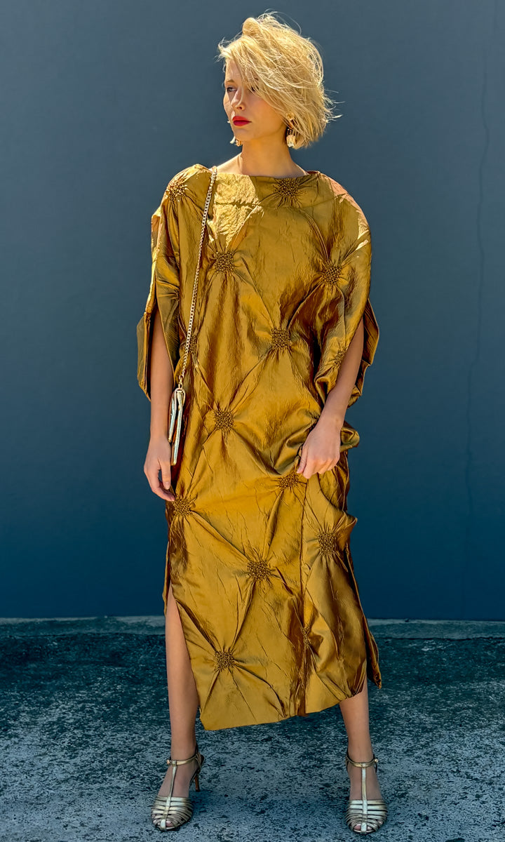 hoss Romulus Dress - Dark Gold Taffeta Stitch