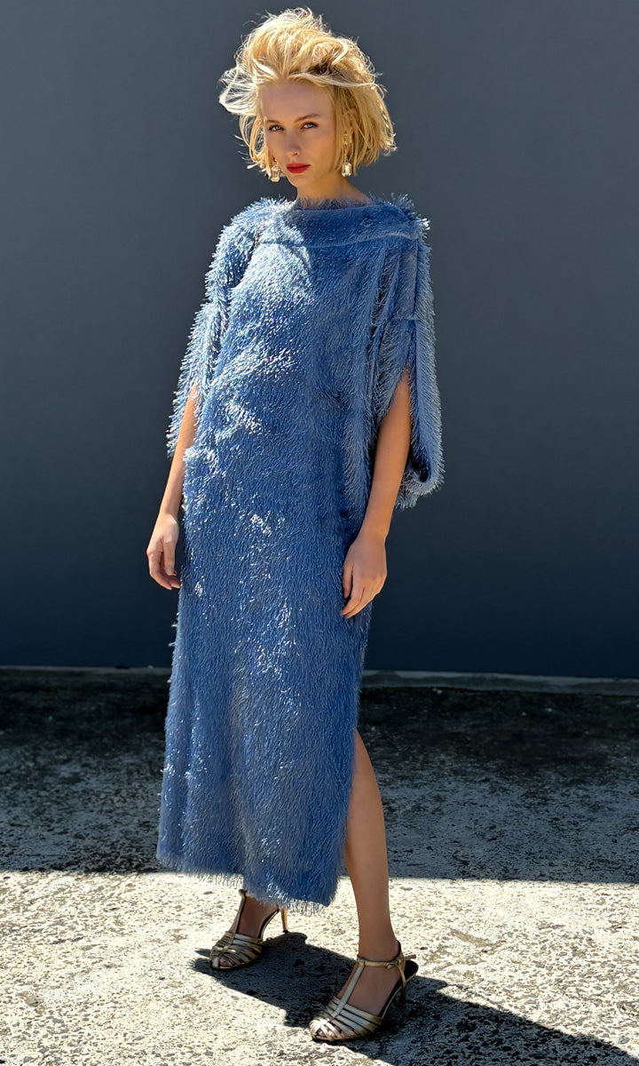 hoss Romulus Dress - Smokey Blue Fringe