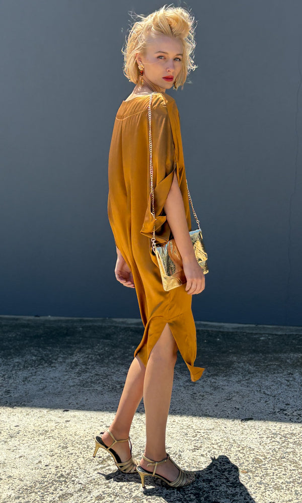 hoss Romulus Dress - Copper Silk Midi Length