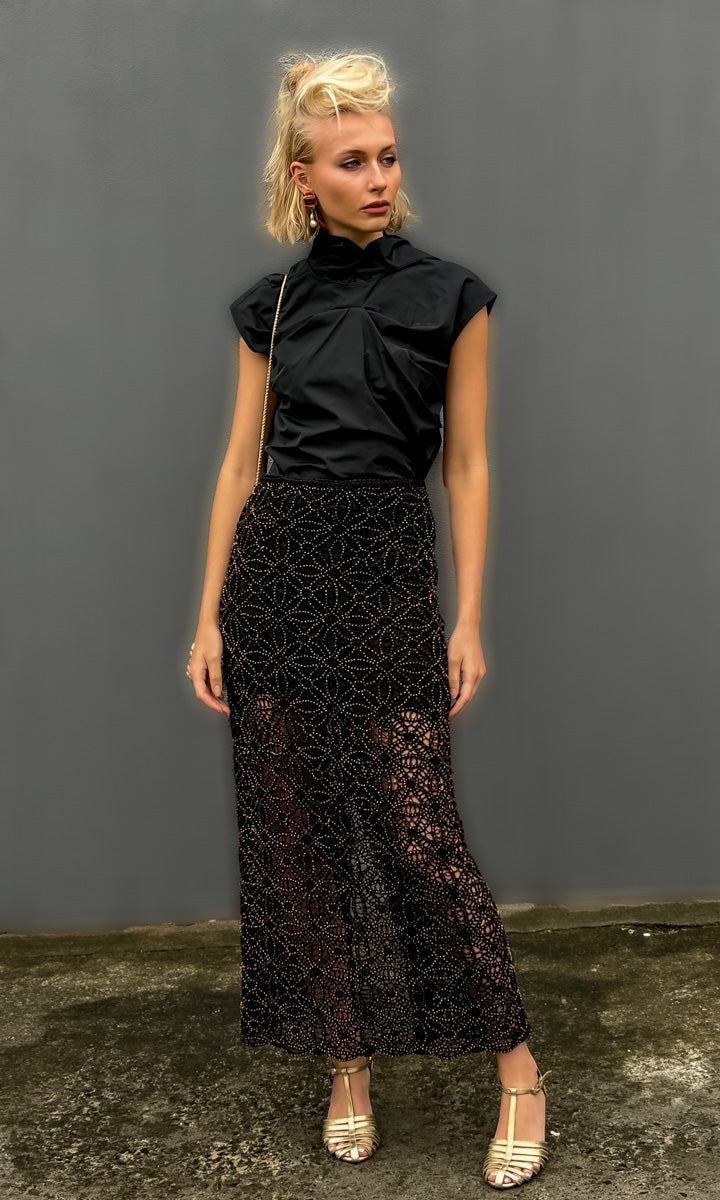 Sabina Musayev Black Metallic Bead Skirt