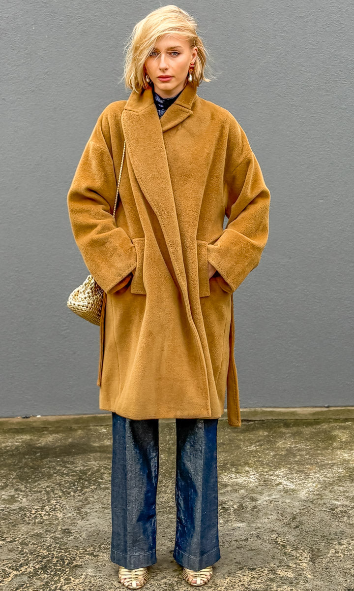 Marella  Virgin Wool Wrap Coat - Camel