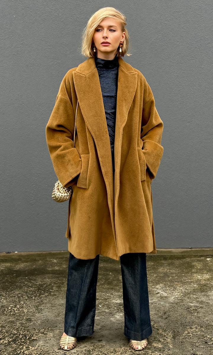 Marella  Virgin Wool Wrap Coat - Camel