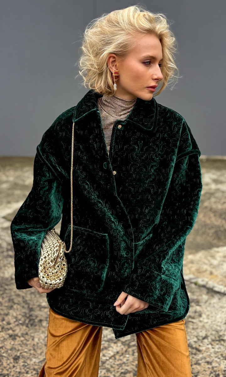 Momoni Botanical Coat - Dark Emerald