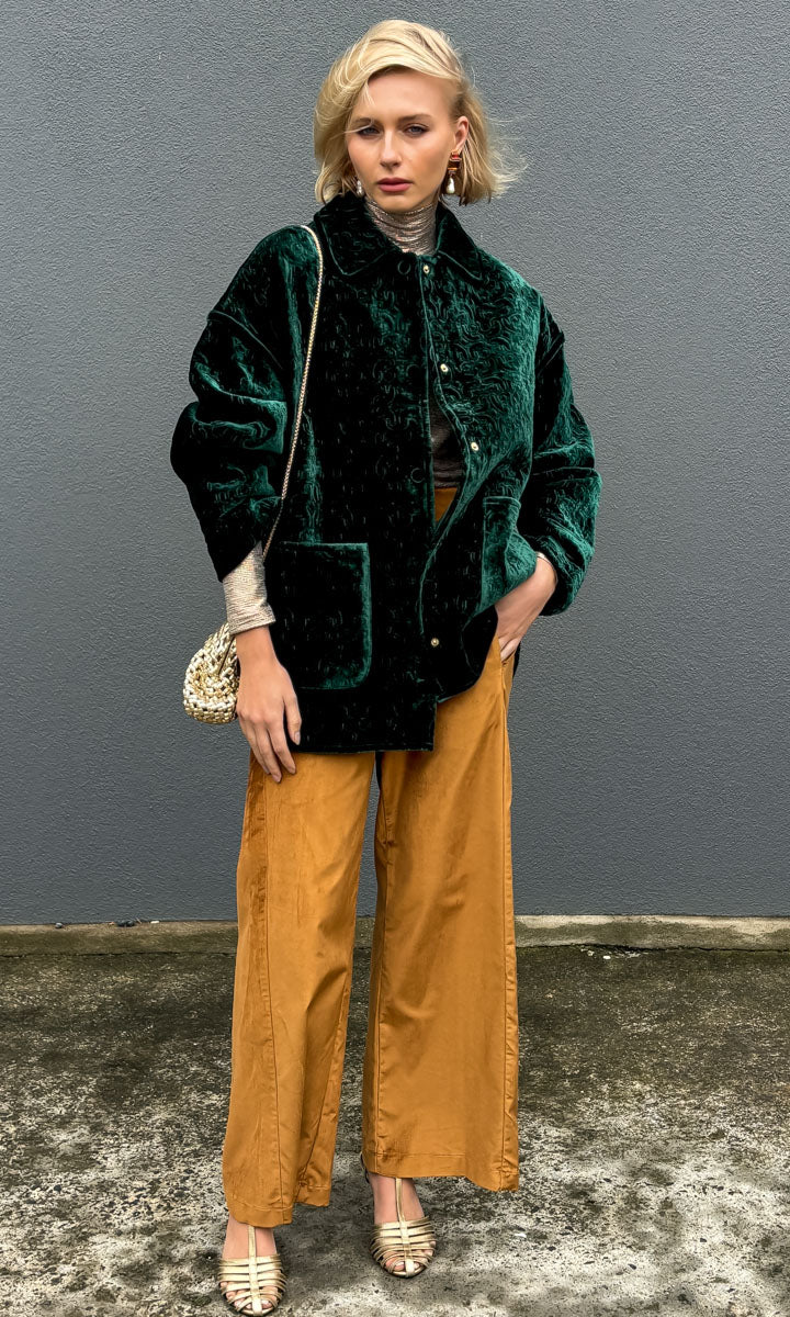 Momoni Botanical Coat - Dark Emerald
