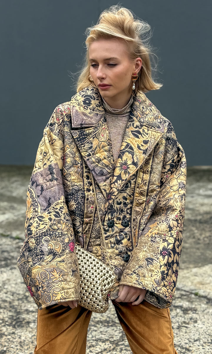 Mes Demoiselles Francesca Gold Blue Metallic quilted Coat