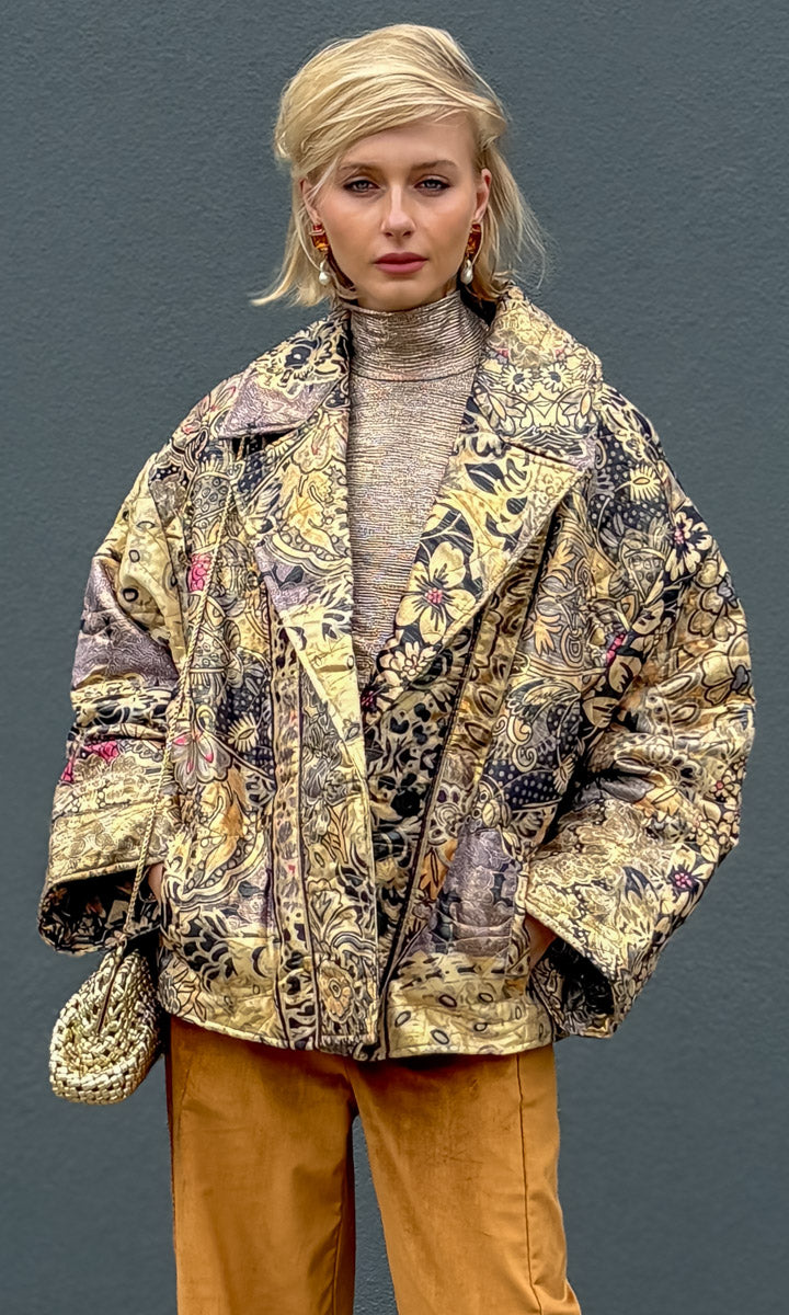 Mes Demoiselles Francesca Gold Blue Metallic quilted Coat