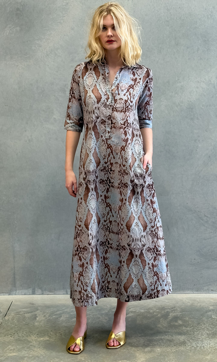 hoss Kelvin Dress - Blue Brown Embossed
