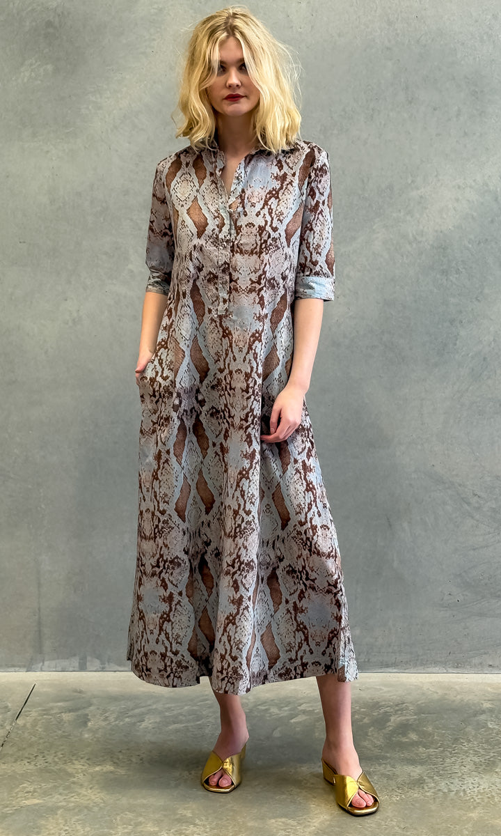 hoss Kelvin Dress - Blue Brown Embossed