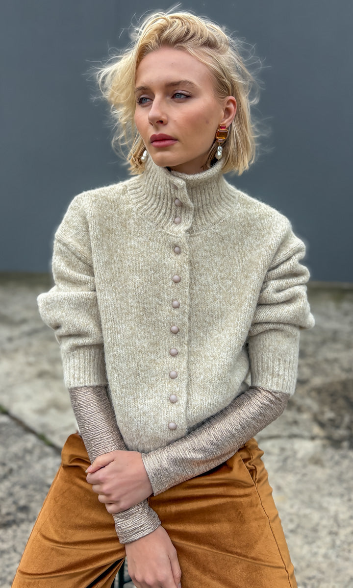 hoss Byron Lambswool Cardigan - Mottle Cream