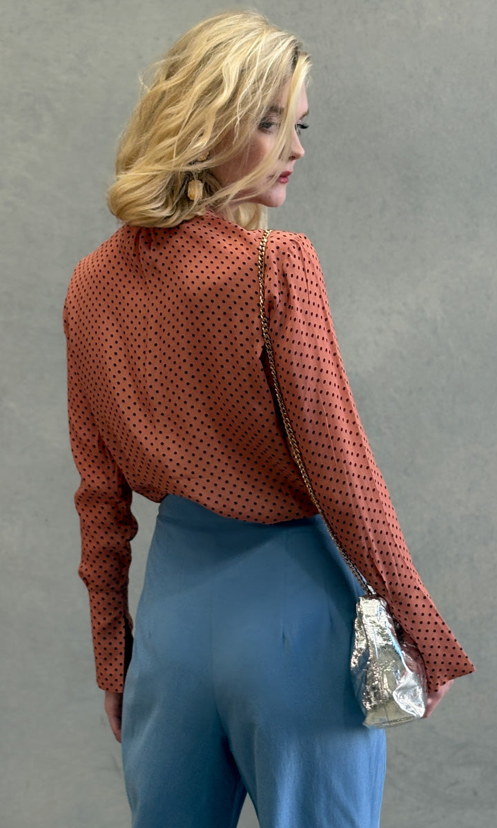 hoss Marianne Neck Tie Shirt - Rust/Black Dot