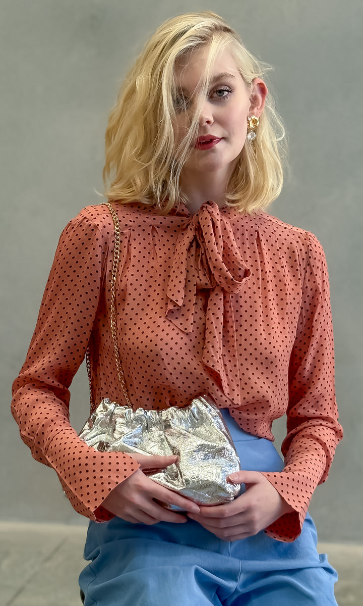 hoss Marianne Neck Tie Shirt - Rust/Black Dot