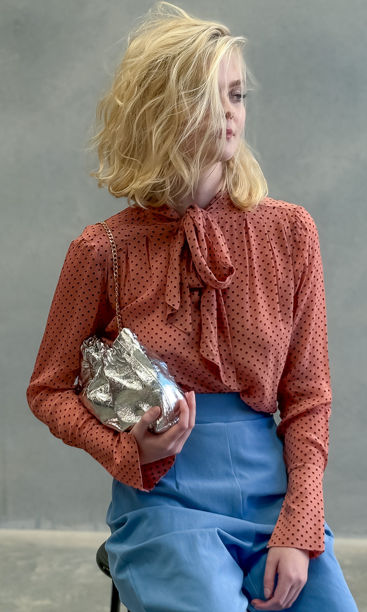hoss Marianne Neck Tie Shirt - Rust/Black Dot