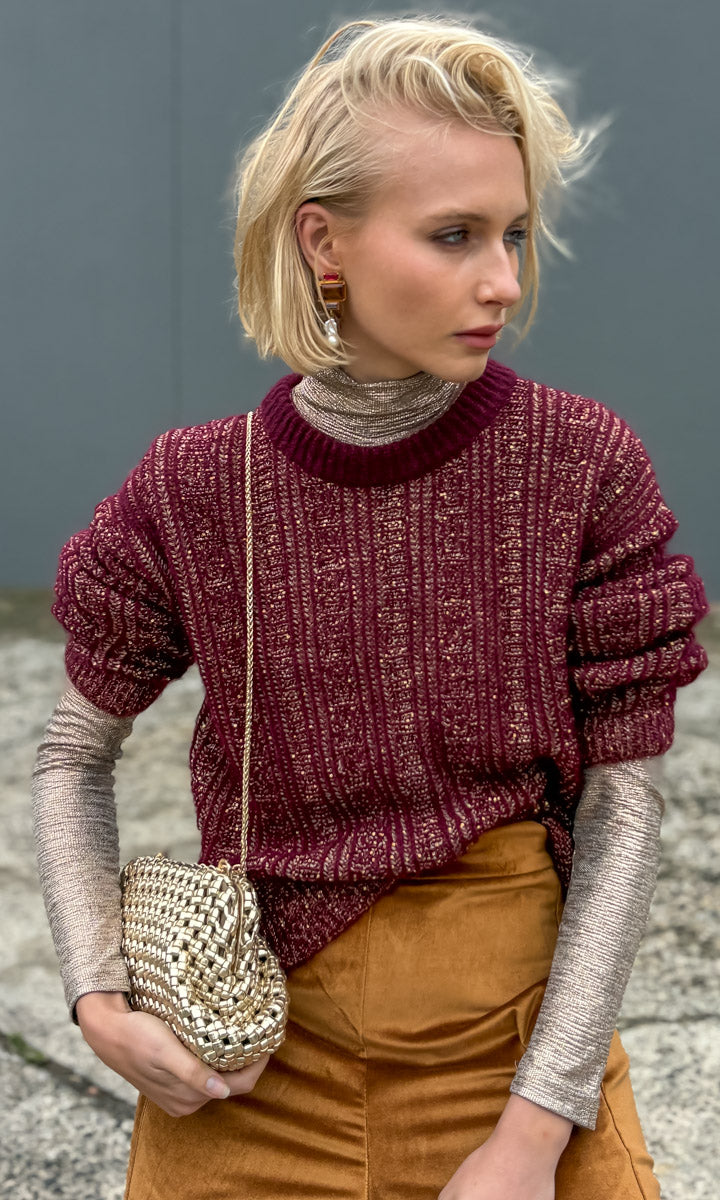 Momoni Thelma Jumper - Burgundy /Gold