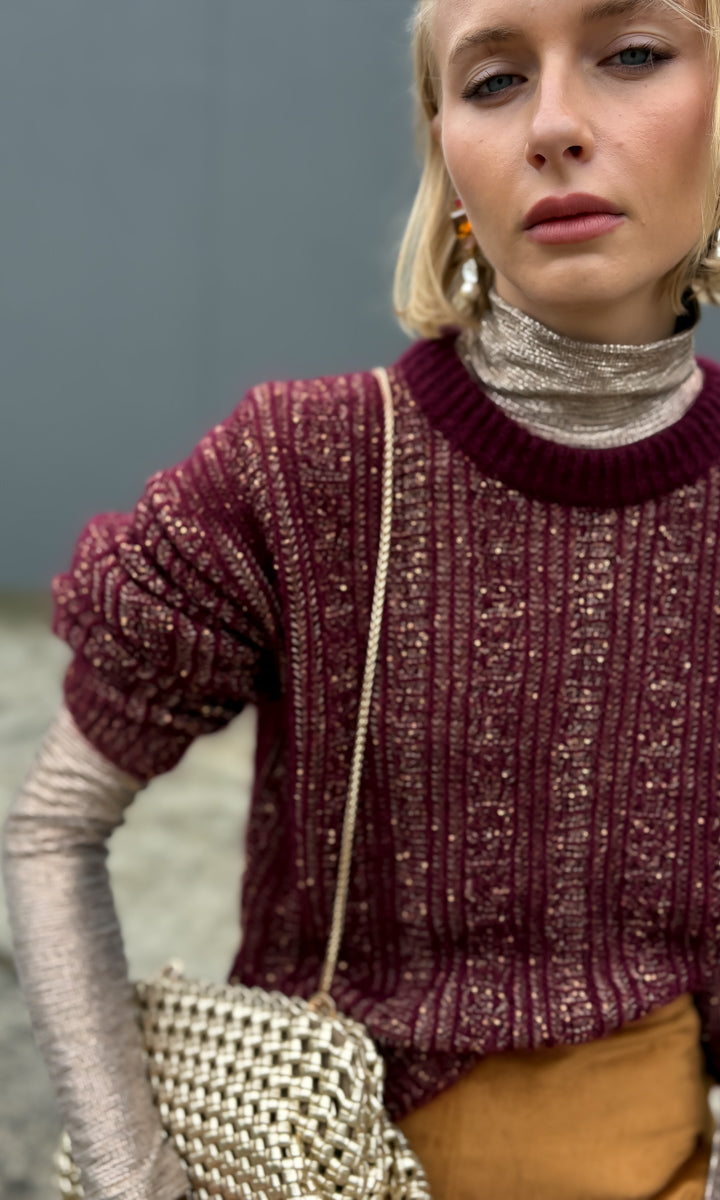 Momoni Thelma Jumper - Burgundy /Gold