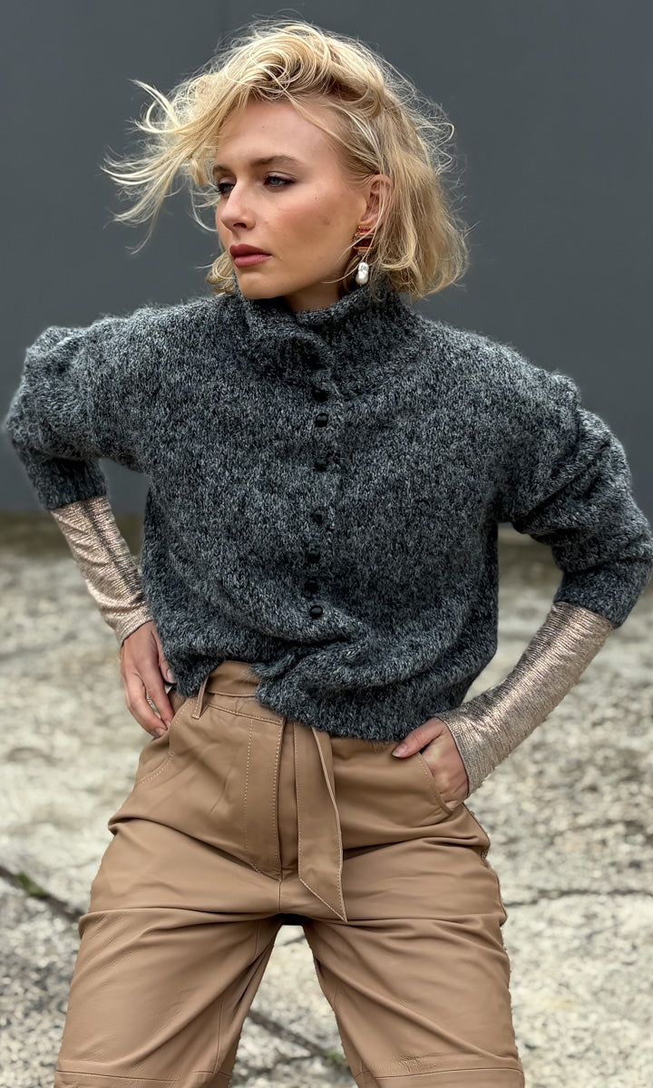 hoss Byron Char Mottle Lambswool Cardigan
