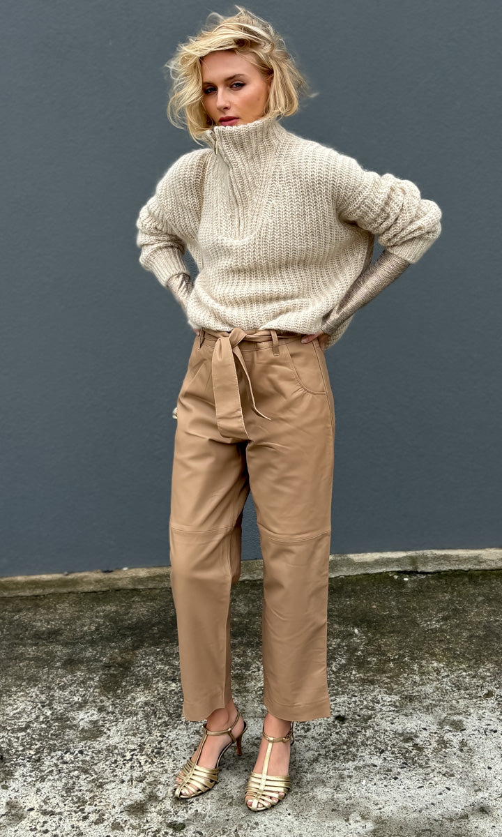 HOSS Camel Leather Empire Trouser