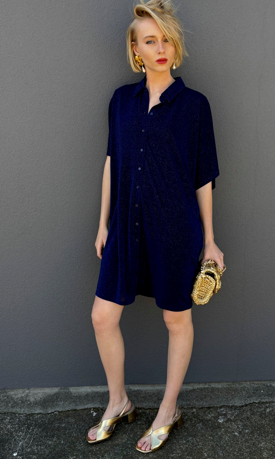 Momoni Asadeo Lurex Shirt Dress - Royal Blue