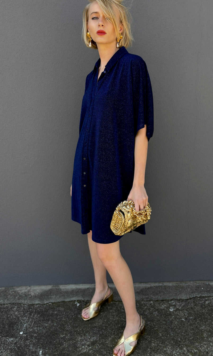 Momoni Asadeo Lurex Shirt Dress - Royal Blue