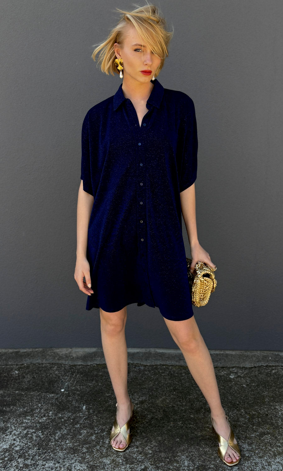 Momoni Asadeo Lurex Shirt Dress - Royal Blue