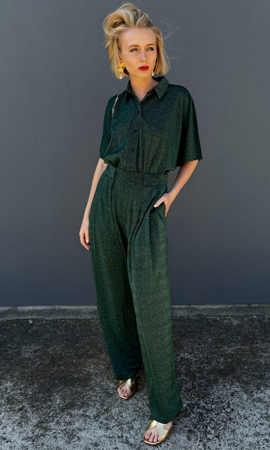 Momoni Brooklyn Lurex Shirt - Emerald