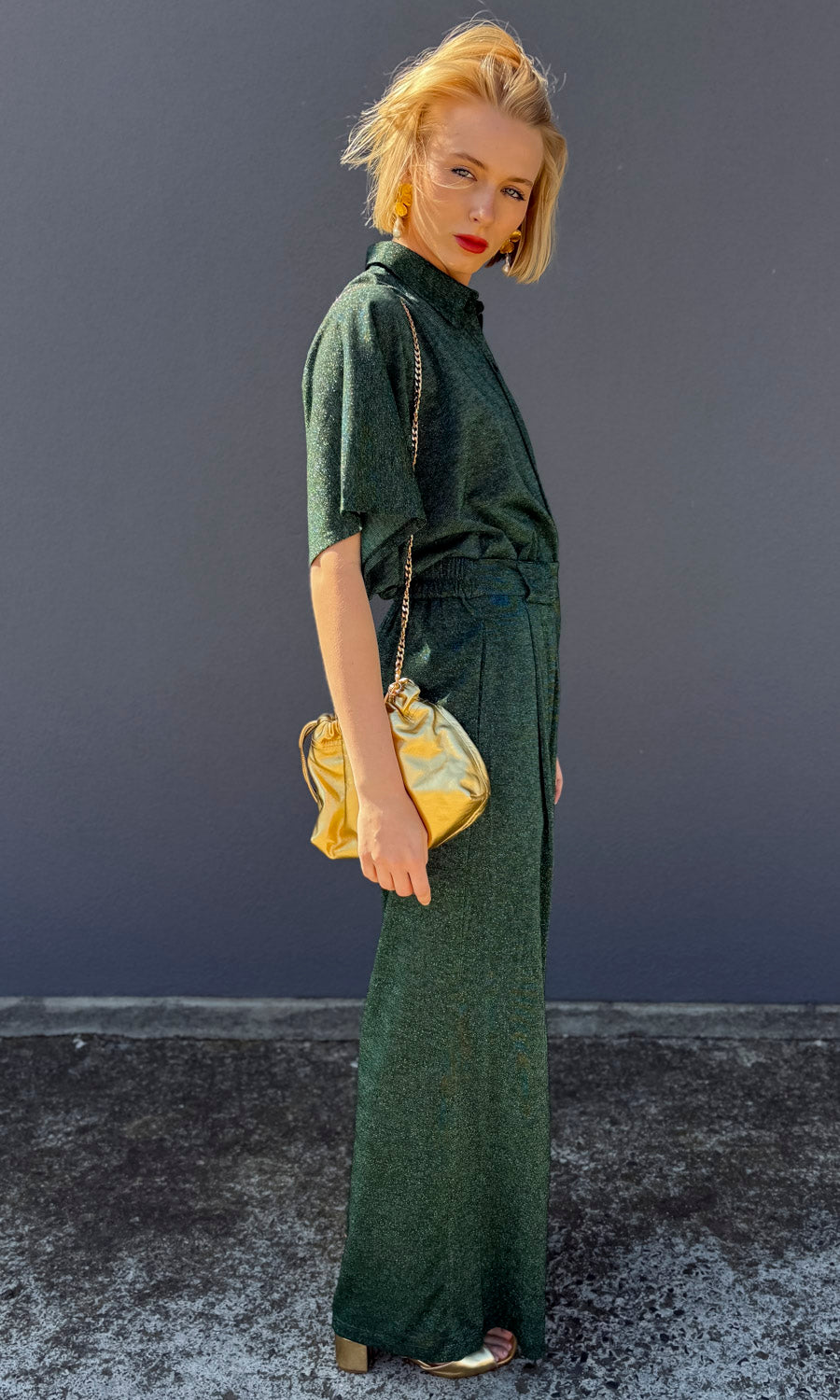 Momoni Brooklyn Lurex Shirt - Emerald